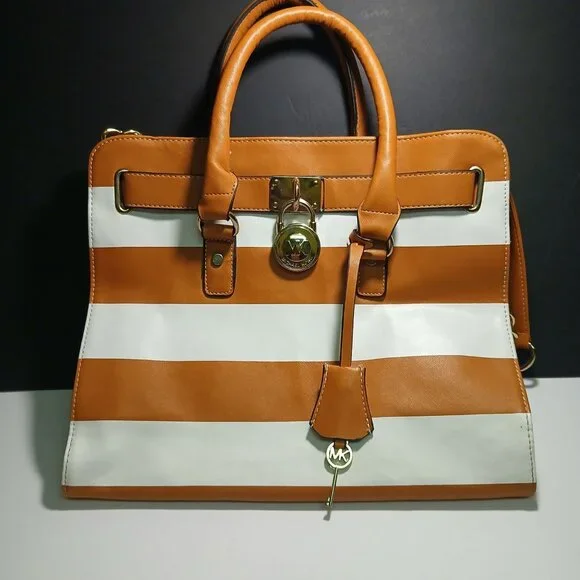 Michael Kors Hand Bag / Michael Kors Shoulder Bag / Orange & White Bag - Picture 3 of 10